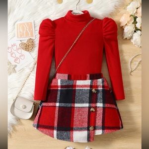Two piece brand new shein outfit big girl set 8y red outfit plaid button skirt